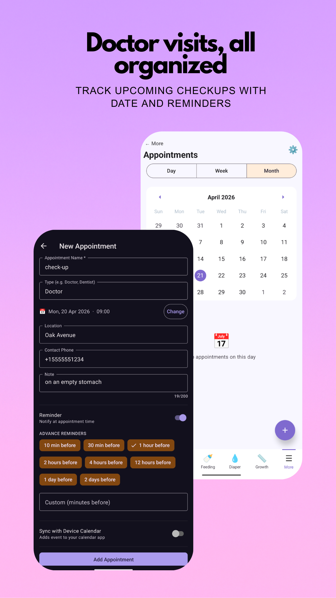 Appointments with reminders and calendar integration